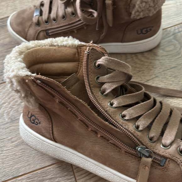 Ugg Olive-Style High-Top Sneaker Chestnut Leather Sherpa Cuff w/Laces Size 7.5 - Picture 8 of 8